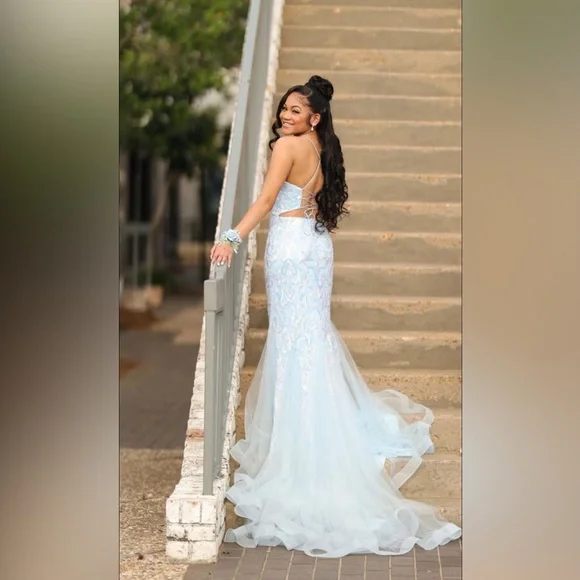 Blush Prom or Homecoming Light Blue Dress Size 0 - Picture 6 of 7